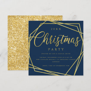 Invitation Script MODERNE Gold Navy Foil Frame Christmas