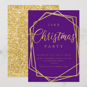 Invitation Script MODERNE Gold Purple Frame de Noël