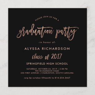 Invitation Script moderne  Graduation Party Faux Rose Gold