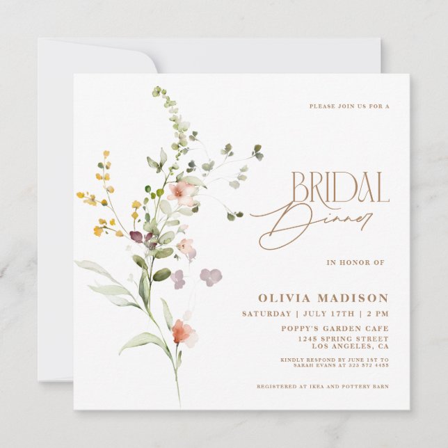 Invitation Script moderne Jardin Floral Dîner nuptial (Devant)