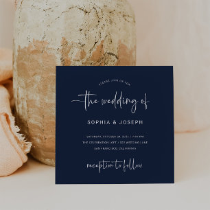 Invitation Script moderne   Mariage bleu foncé de la marine
