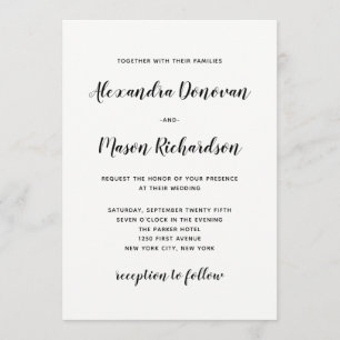 Invitation Script moderne Mariage minimaliste noir et blanc