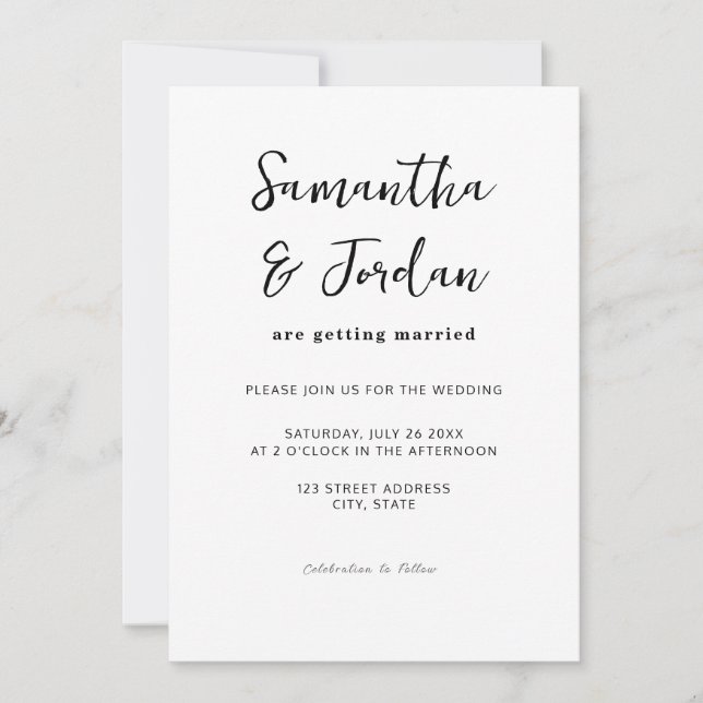 Invitation Script moderne Mariage simple (Devant)