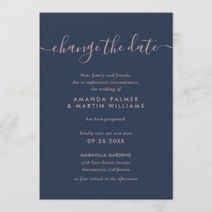 Invitation Script Moderne Marine Blush Changer La Date Mariag