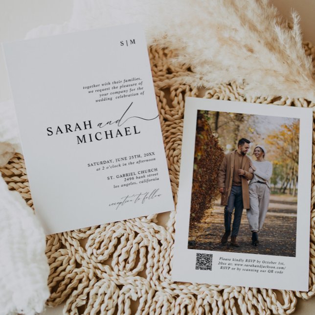 Invitation Script moderne minimal élégant Mariage de code QR (Créateur téléchargé)