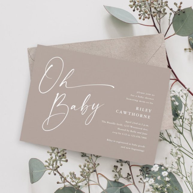 Invitation Script moderne Neutral Oh Baby shower (Créateur téléchargé)