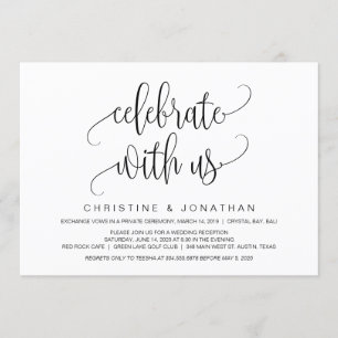 Invitation Script moderne, Noir, Elopement Mariage