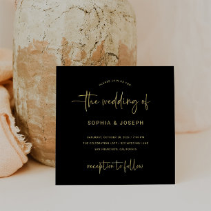 Invitation Script moderne Noir et Mariage d'or Faux