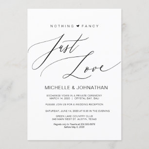 Invitation Script moderne, Noir, Réception Elopion Mariage