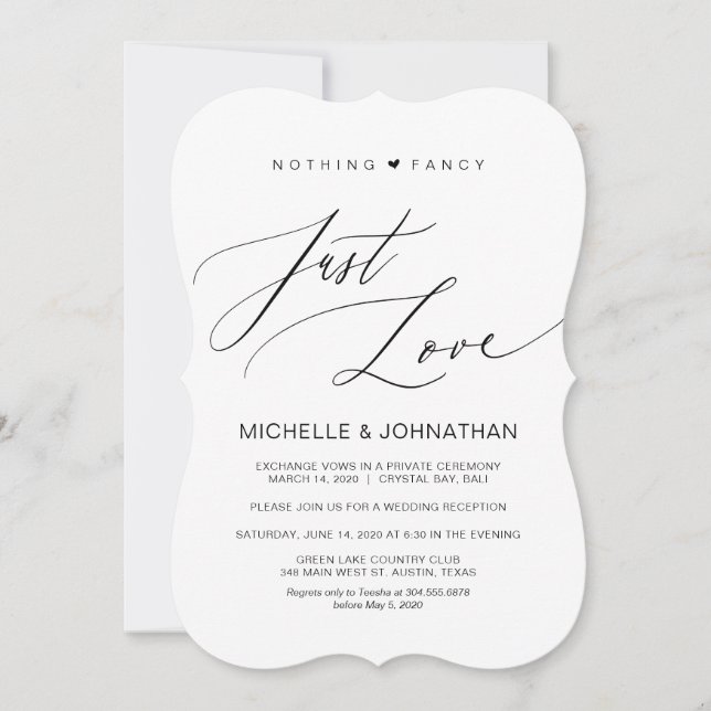 Invitation Script moderne, Noir, Réception Elopion Mariage (Devant)