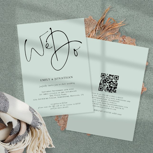 Invitation Script moderne Nous faisons Mint QR Code Mariage (Créateur téléchargé)