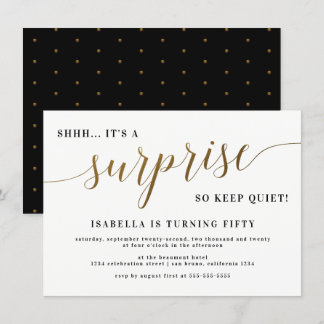 Invitation Script moderne or élégant Surprise Anniversaire