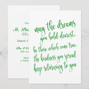 Invitation Script moderne Parties scintillant verte St Patric