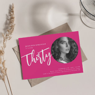Invitation Script moderne Photo 30e anniversaire fête Hot ros