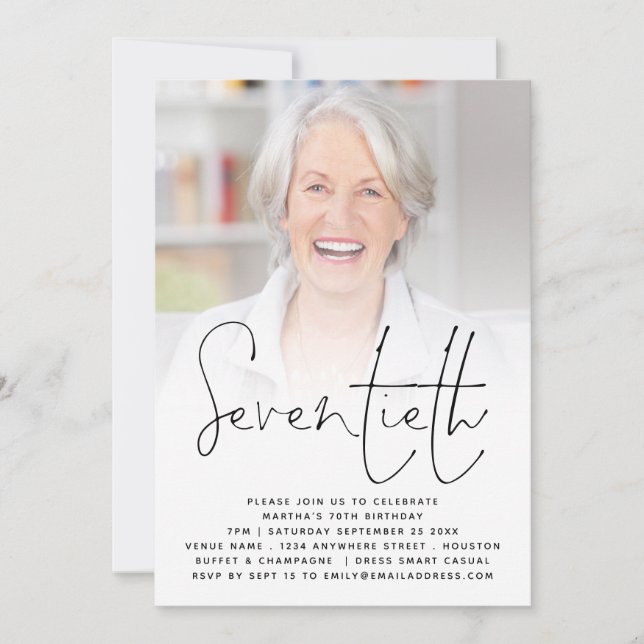 Invitation Script moderne Photo Overlay 70th Birthday Party (Devant)