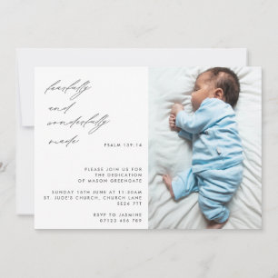 Invitation Script moderne Psaume 139 Dédication bébé photo