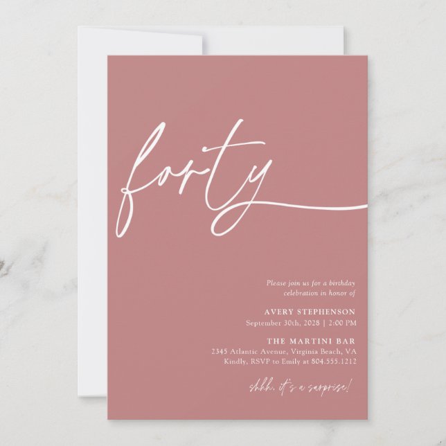 Invitation Script moderne Quarantième anniversaire (Devant)