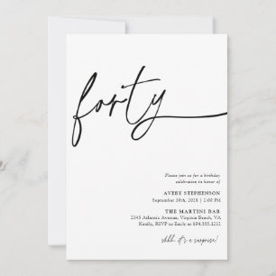 Invitation Script moderne Quarantième anniversaire