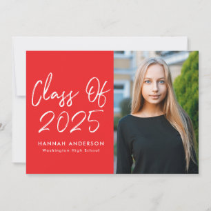 Invitation Script moderne Red Photo Graduation Party