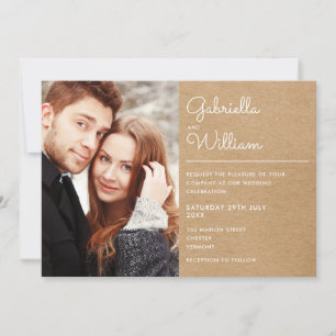 Invitation Script moderne Rustique Kraft Mariage photo