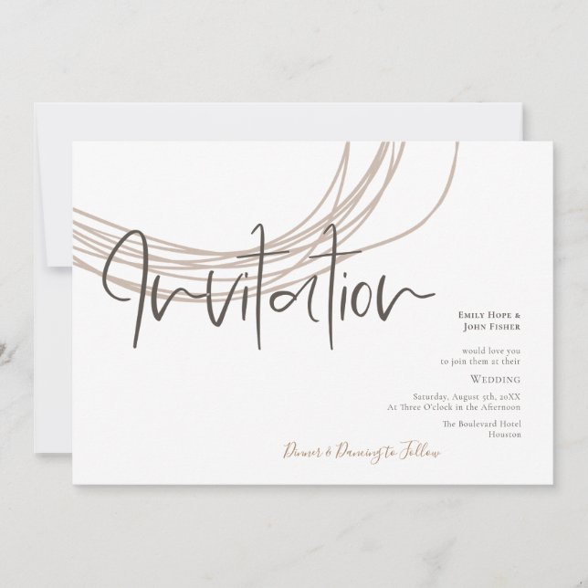 Invitation Script moderne Scribble Circulaire Line Mariage be (Devant)