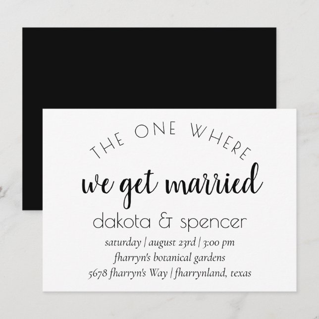 Invitation Script moderne simple | Un Où Nous Nous Marions (Devant / Derrière)