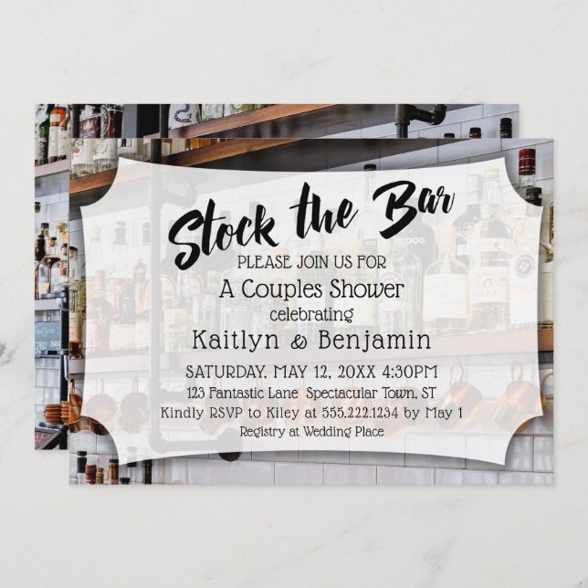 Invitation Script moderne, Stock photo le Bar Couples Douche (Devant / Derrière)