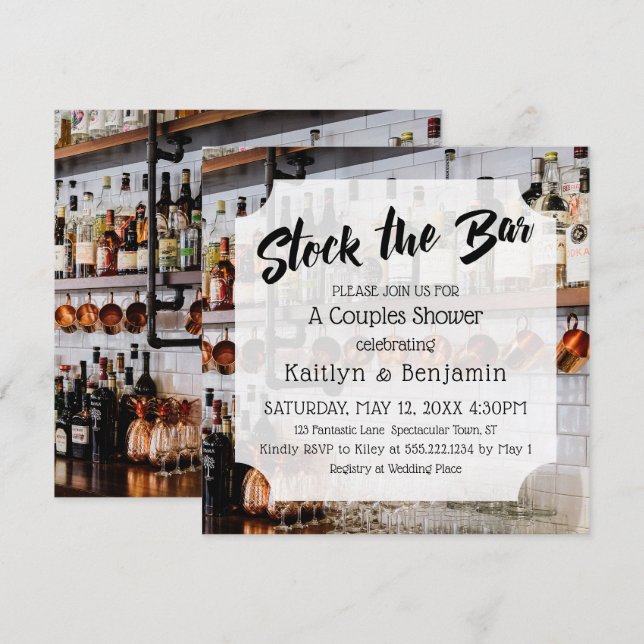 Invitation Script moderne, Stock photo le Bar Couples Douche (Devant / Derrière)