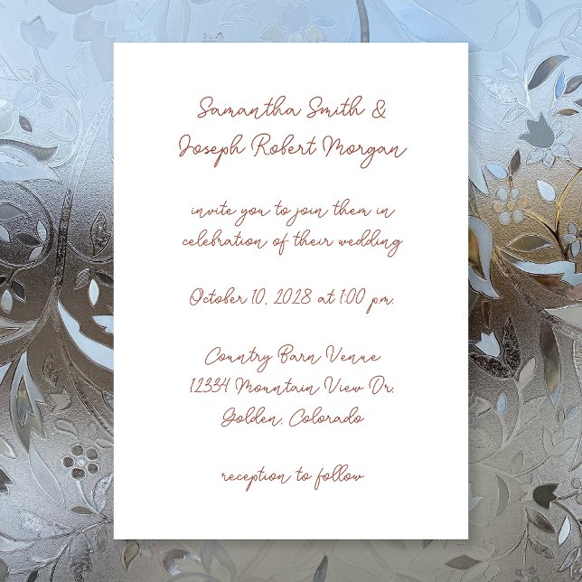 Invitation Script moderne Terra Cotta et Mariage blanc (Créateur téléchargé)