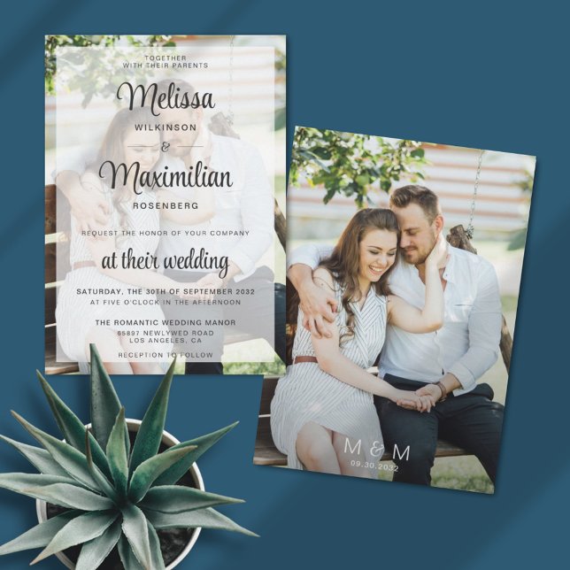 Invitation Script moderne transparent photo simple mariage (Créateur téléchargé)