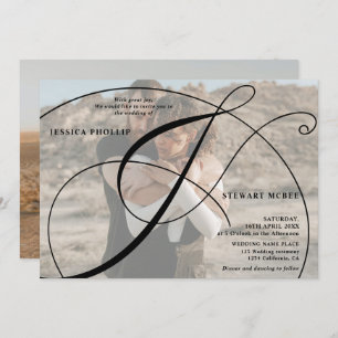 Invitation Script noir blanc 2 photo calligraphie mariage