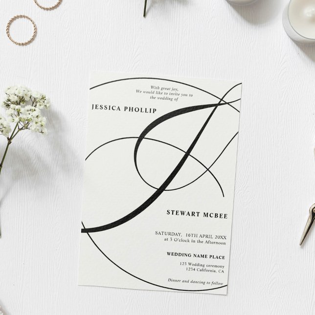 Invitation Script noir blanc tout en un mariage de calligraph (Créateur téléchargé)