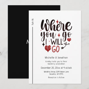 Invitation Script noir Coeurs rouges Mariage de la Bible chré