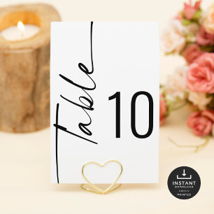 Invitation Script noir Mariage blanc Numéro de tableau imprim