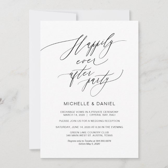 Invitation Script noir romantique, Mariage intime (Devant)