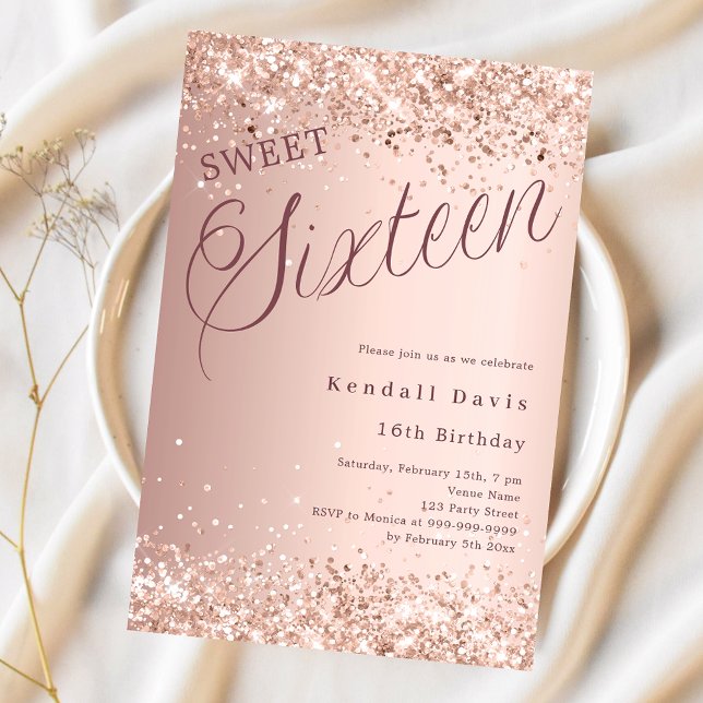 Invitation Script or rose moderne Sweet 16 (Créateur téléchargé)