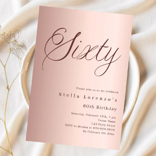Invitation Script or rose simple 60e anniversaire luxe
