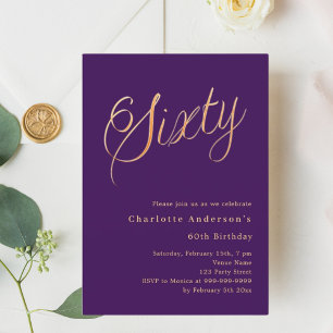Invitation Script or violet 60e anniversaire