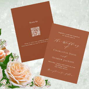 Invitation Script orange brûlé code QR moderne mariage RSVP