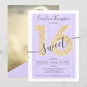 Invitation Script parties scintillant or chic lavande Sweet 1