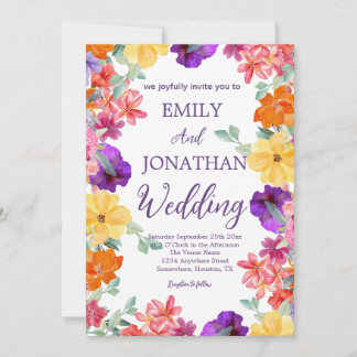 Invitation script photo de fleurs sauvages de jardin peintes 