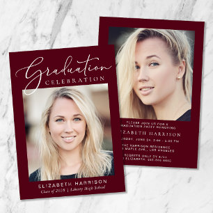 Invitation Script photo moderne Burgundy Graduation Party