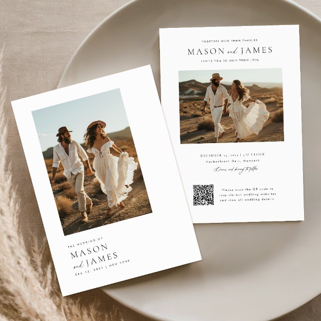 Invitation Script photo rustique Qr Code minimaliste Mariage (Créateur téléchargé)