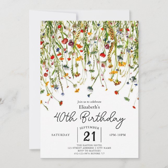 Invitation Script Printemps Fleur sauvage 40e anniversaire (Devant)