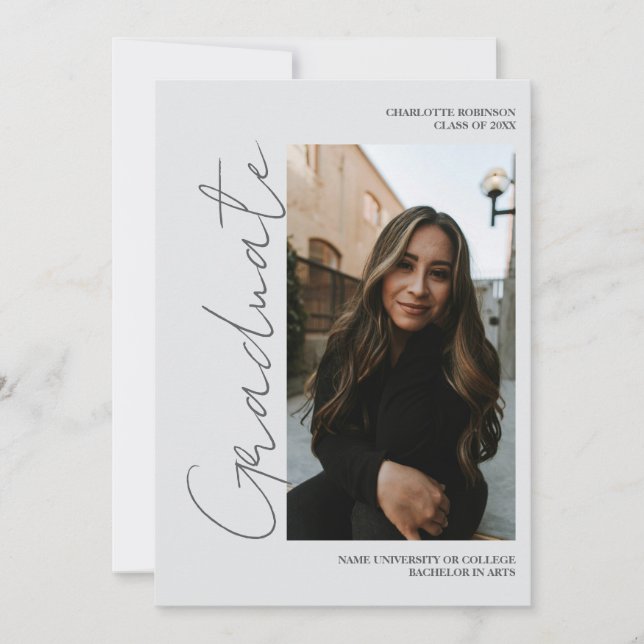Invitation Script retro gray graduate photo graduation (Devant)