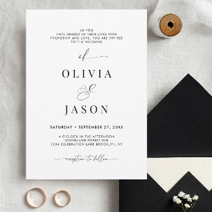 Invitation Script romantique moderne Mariage noir et blanc