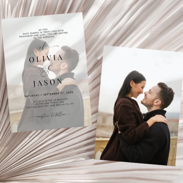 Invitation Script romantique moderne noir blanc 2 Mariage pho (Créateur téléchargé)