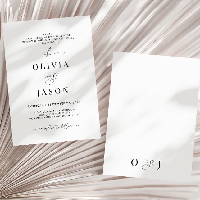 Invitation Script romantique moderne noir blanc Mariage initi (Créateur téléchargé)