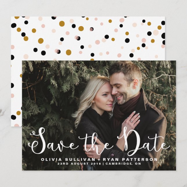 Invitation Script romantique | Photo Enregistrer la date de l (Devant / Derrière)