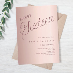 Invitation Script rose or élégant Sweet 16